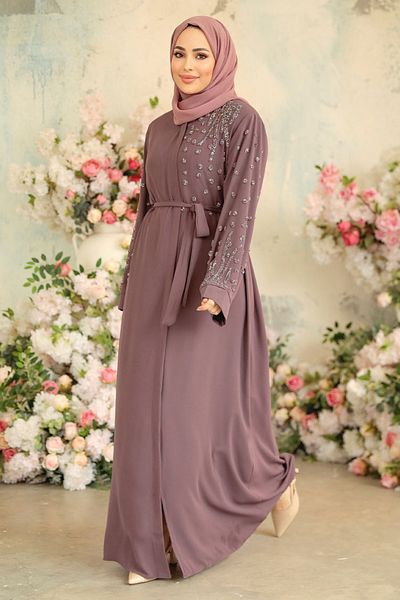 Neva Style Bead Embroidered Dried Rose Hijab Ferace 29101GK