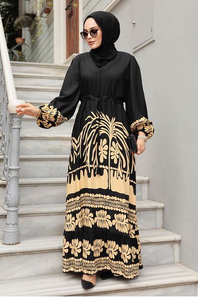 Neva Style Patterned Black Hijab Dress 10237S