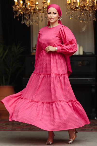 Neva Style Rochie Hijab Fuchsia Pliată 3033f