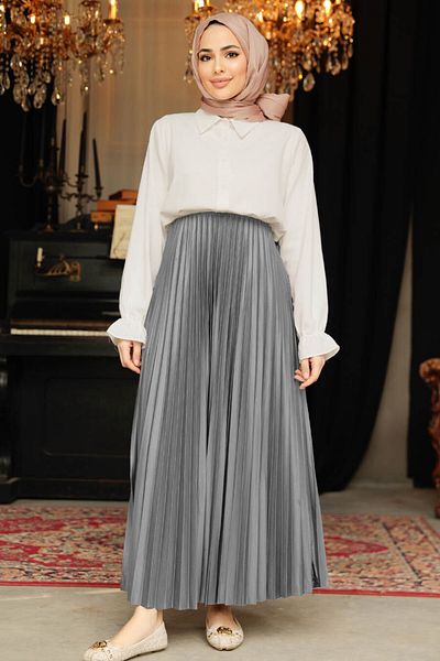 Neva Style Fusta Hijab plisată gri închis 9207KGR
