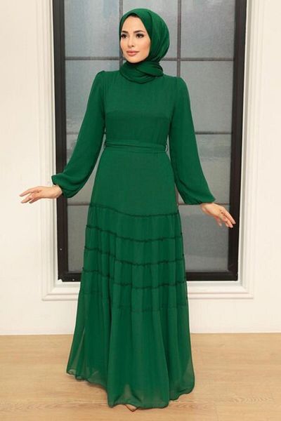 Neva Style Rochie Hijab Verde plisată 5712y