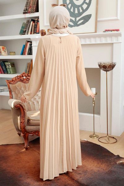 Neva Style - Rochie Hijab Bej Plis 76840bej