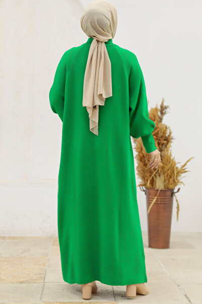 Neva Style Green Hijab Knitwear Dress 4858Y