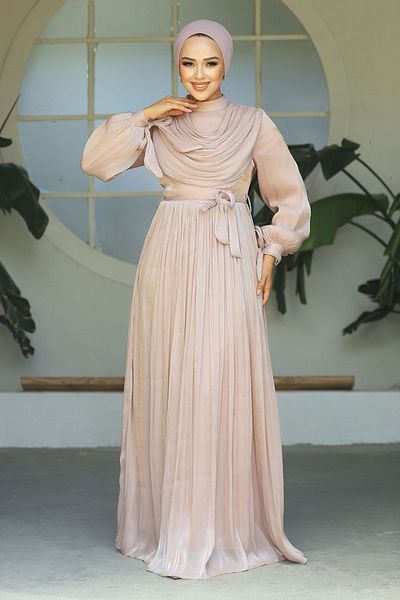 Neva Style Rochie Hijab Drapeata cu Pudra - 44591PD