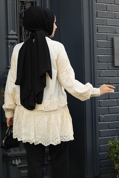 Neva Style Tunica Hijab Bej cu Guipură 14221bej