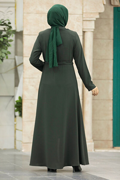 Neva Style Pocketed Khaki Hijab Dress 60125Hk