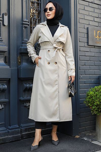 Neva Style Trenci Hijab cu nasturi bej - 6103BEIG