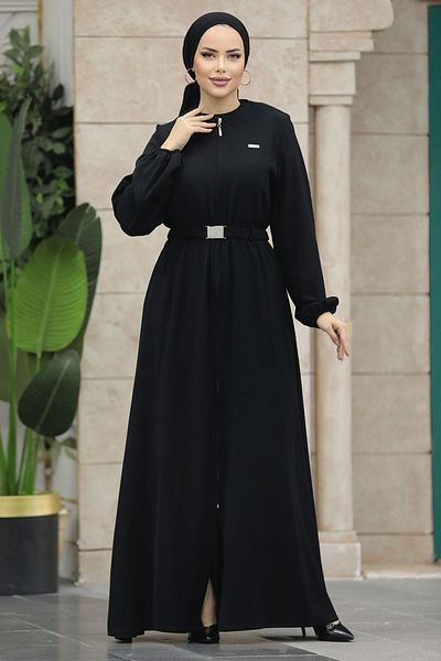 Neva Style - Hijab negru cu centură cu cataramă 20082s