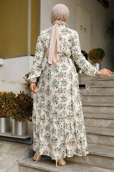 Neva Style Rochie islamică verde cu imprimeu floral 50251CY