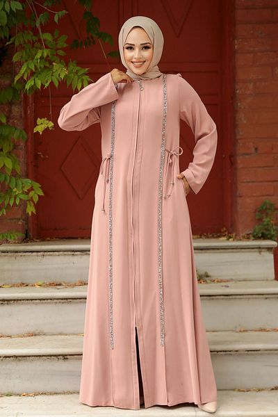 Neva Style Mărgele Brodate Pudră Hijab Ferace 20008pd