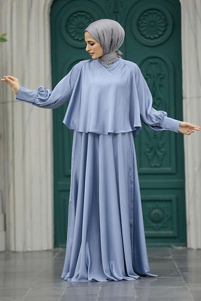 Neva Style Rochie de seara Hijab cu pelerina albastra 6051m