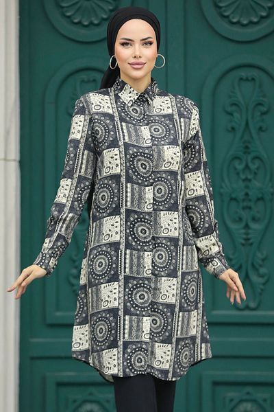 Neva Style Tunica din viscoză hijab neagră cu model 11664s