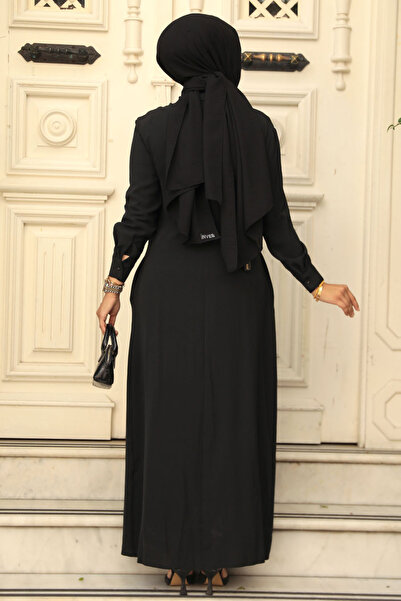 Neva Style Rochie Hijab Neagra - Nasturi, Model 12504S