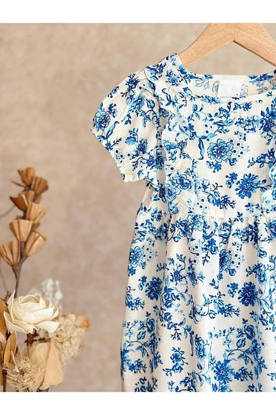 Bloom Bbk-310 Blue Flower Patterned Dress