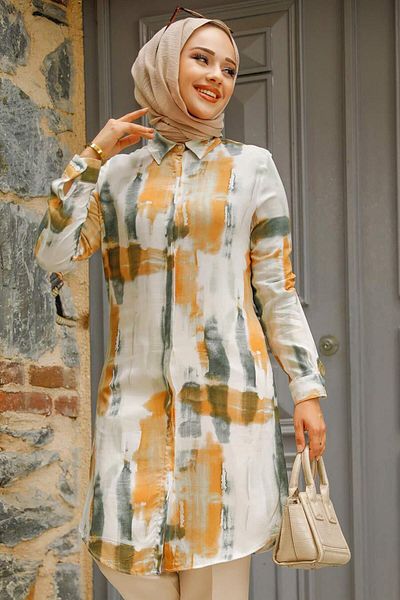 Neva Style تونيك حجاب الجمل منقوش 11690C
