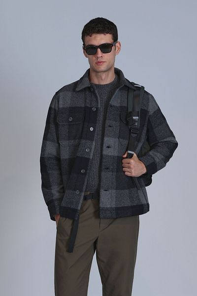 Lufian Cămașă neagră Slim Fit Basic pentru bărbați - Broken