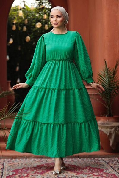 Neva Style Rochie Hijab Verde Pliata 3033y