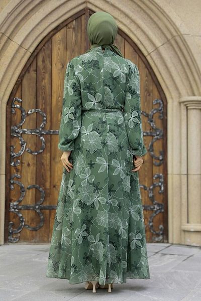 Neva Style Φόρεμα με λουλουδάτο μοτίβο Çağla Green Hijab 279079cy
