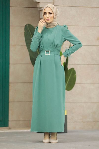 Neva Style Φόρεμα Hijab με λεπτομέρεια με πούπουλα 8791mint