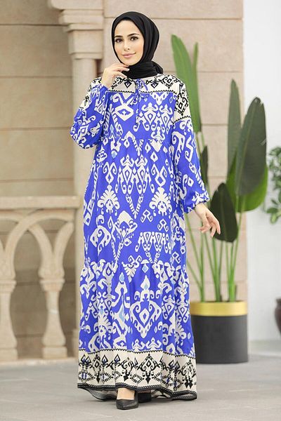 Neva Style Φόρεμα με σχέδιο Sax Blue Hijab 17510sx