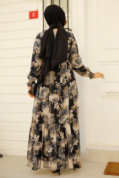 Neva Style Patterned Black Hijab Dress 33560S