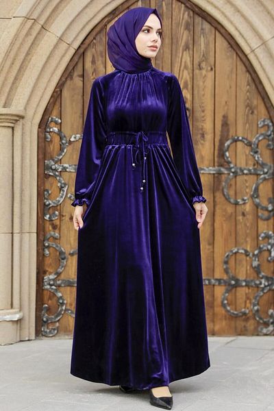 Neva Style - Rochie mov din catifea Hijab 36921violet