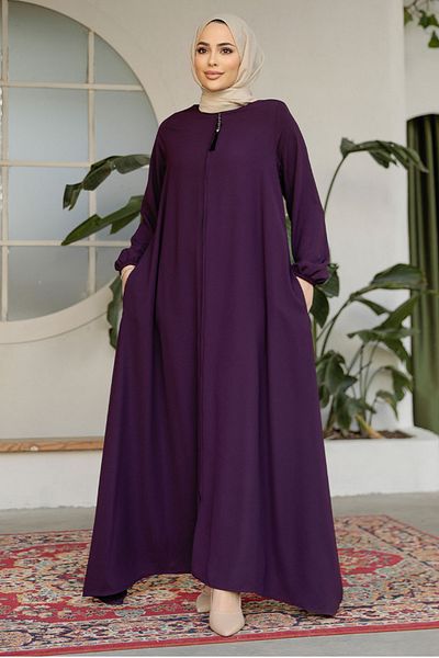 Neva Style Hijab de prune cu fermoar Ferace 26301MU