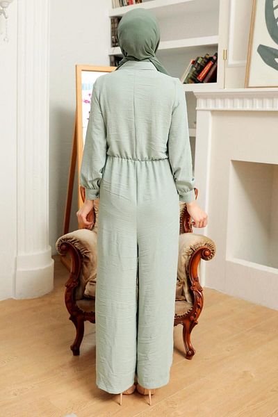 Neva Style - Buttoned Mint Hijab Jumpsuit 5703Mint