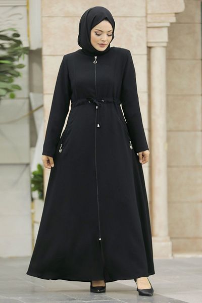 Neva Style Μαύρο Hijab Ferace με τσέπη 60125s
