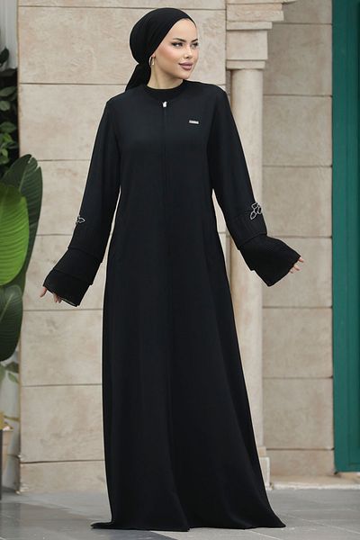 Neva Style Μαύρο Hijab Ferace με φερμουάρ 20028s