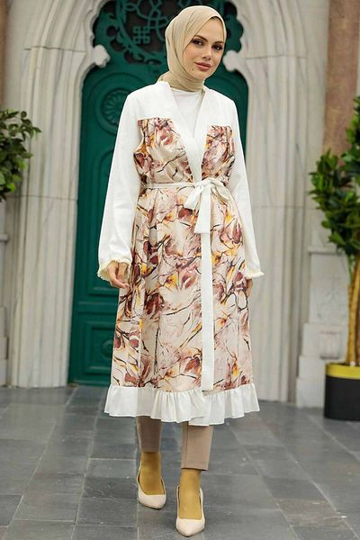 Neva Style Patterned Hijab Kimono - 86510Dsn