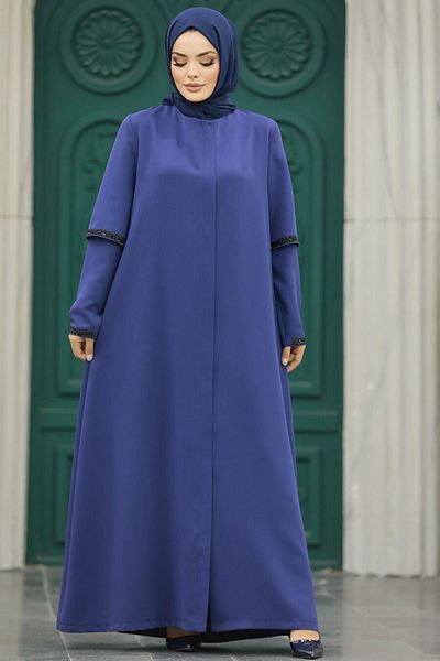 Neva Style Hijab albastru indigo cu mâneci detaliate 10091ım