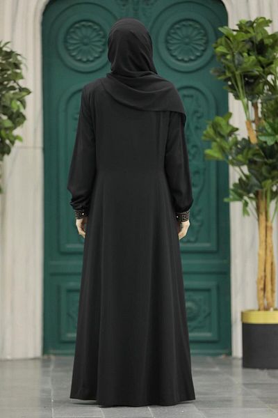 Neva Style Hijab negru cu detaliu de pile Ferace 45271s