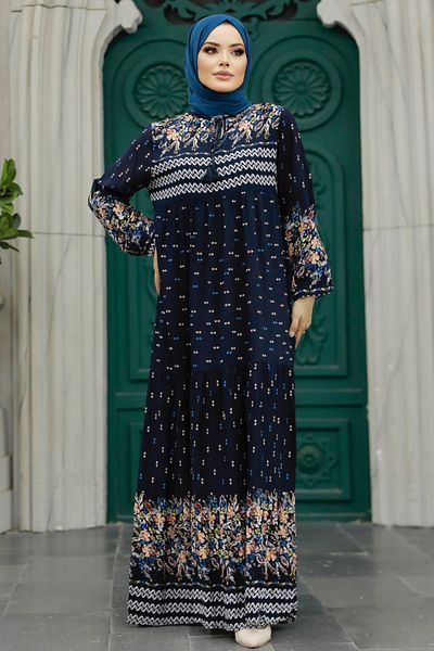 Neva Style Rochie hijab cu model bleumarin închis 50095kl
