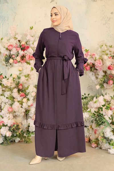 Neva Style Hijab de prune cu centură Ferace 45278MU
