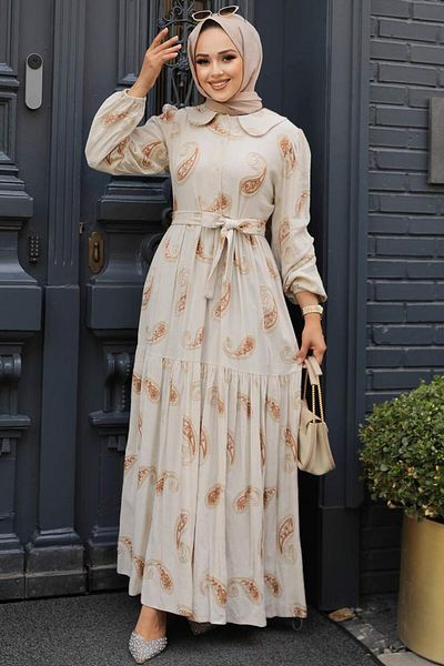 Neva Style Φόρεμα Hijab με σχέδιο καφέ 10302kh