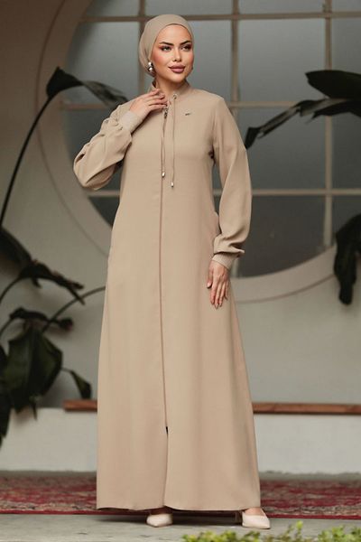 Neva Style - Hijab bej cu buzunar Ferace 20036bej