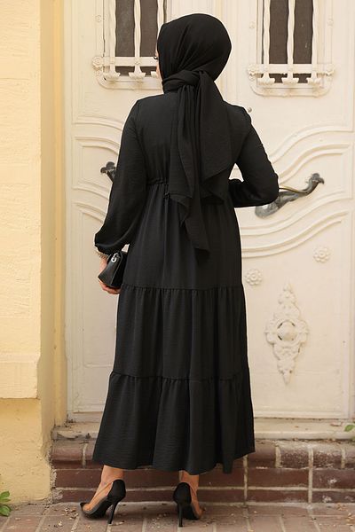 Neva Style Rochie neagră cu hijab cu nasturi 5720s