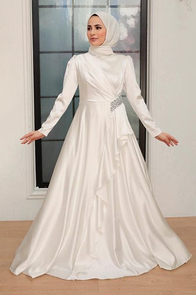 Neva Style فستان سهرة إكرو حجاب منتفخ 22431e
