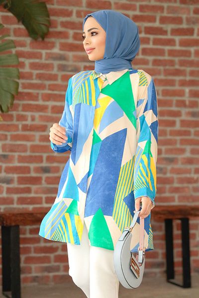 Neva Style Tunica hijab albastra cu model 11682M