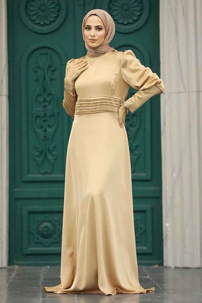 Neva Style Satin Biscuit Hijab Evening Dress 4171Bs