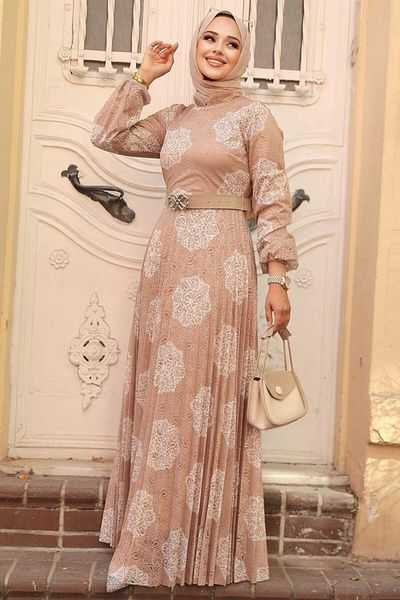 Neva Style Rochie Hijab Biscuit Motiv Floral 11870bs