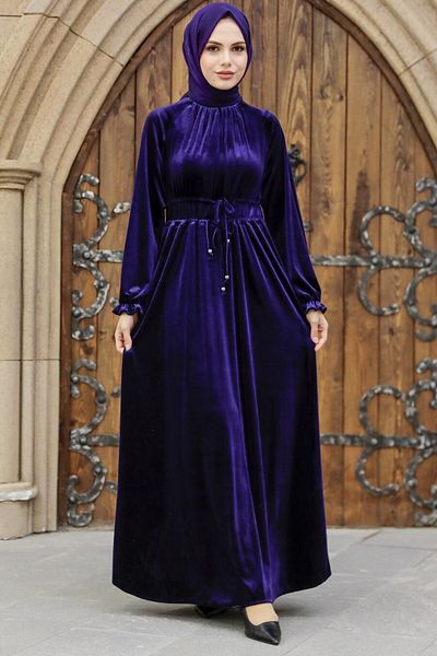 Neva Style - Rochie mov din catifea Hijab 36921violet