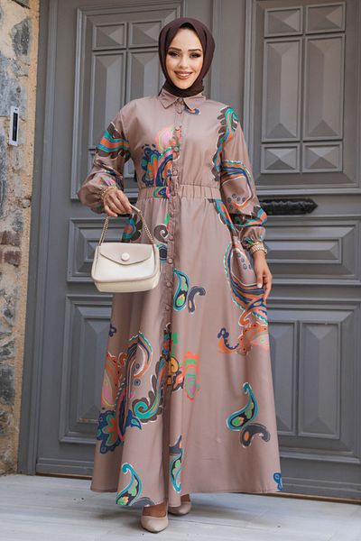 Neva Style Rochie Hijab cu imprimeu din nurcă închisă - 23441KV