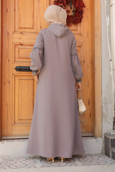 Neva Style Gray Hooded Hijab Abaya - 62602Gr