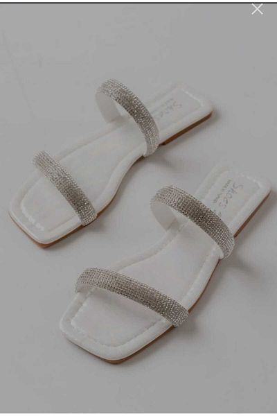 PLN SHOES Comfortable Sole Women's White Orthopedic Sole 5mm. Two Stones Evening Dress Slippers with Sponge