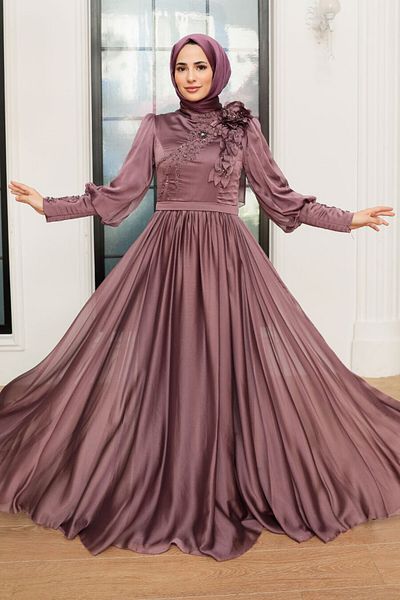 Neva Style Βραδινό φόρεμα Hijab με λεπτομέρεια λουλουδιών 21960kgk