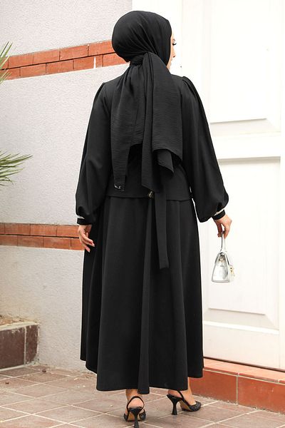 Neva Style Set dublu cu centură și fustă hijab neagră 20024s