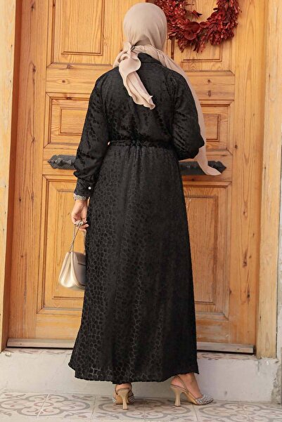 Neva Style Leather Look Black Hijab Dress 92690S