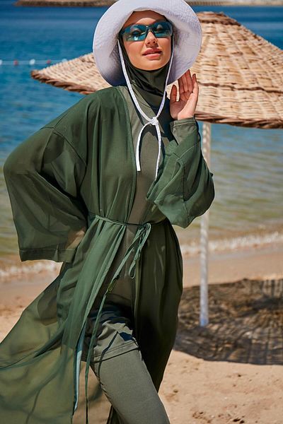 Neva Style P2344Hk Model Plain Khaki Kimono Kaftan